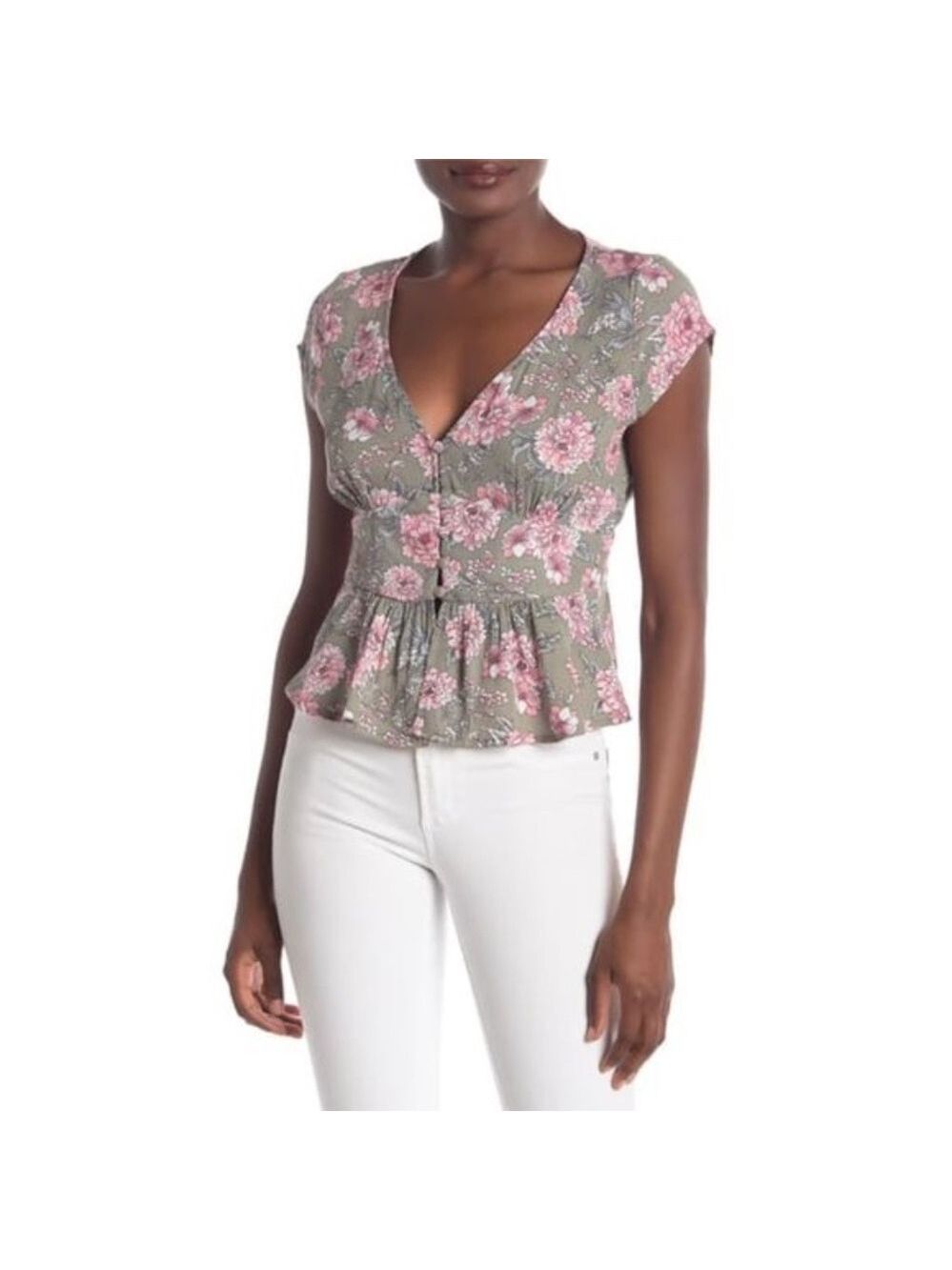 CHANCE V-Neck Floral Print Blouse